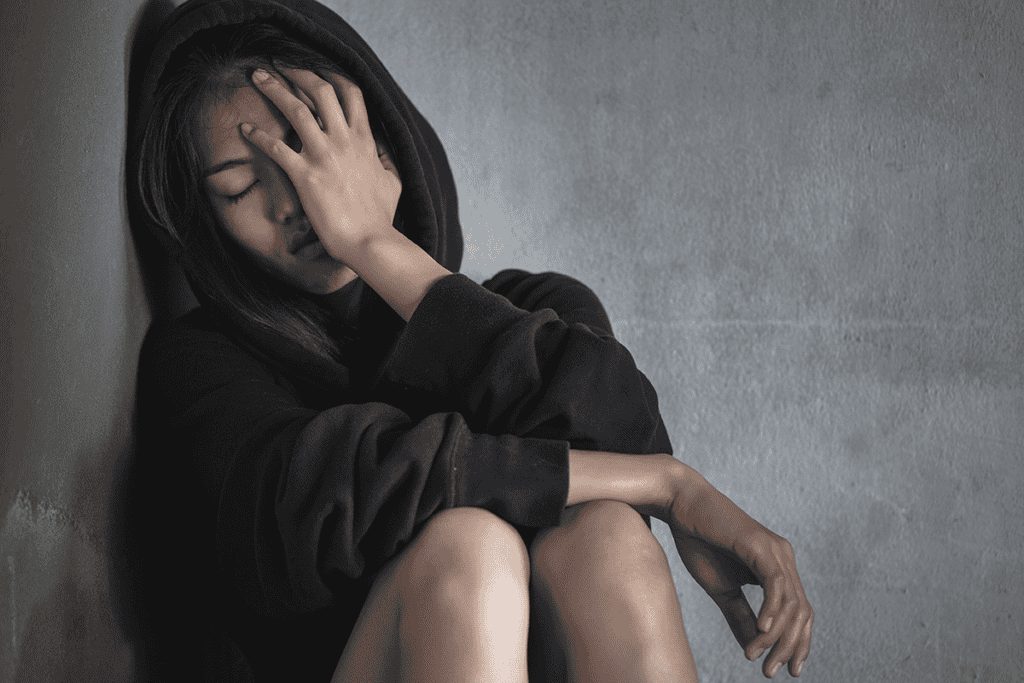 Person sitting against wall with hand on face while contemplating answers to the question how dangerous is fentanyl