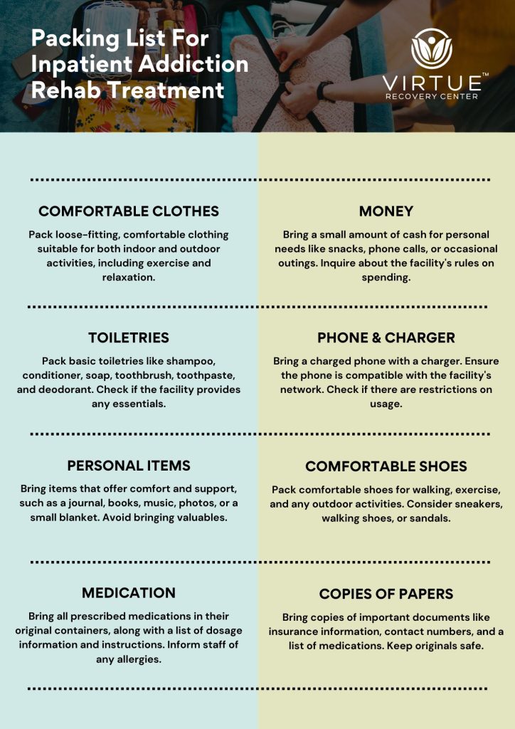 Packing List For Inpatient Addiction Rehab Treatment | Virtue Recovery Las Vegas Packing List For Inpatient Addiction Rehab Treatment